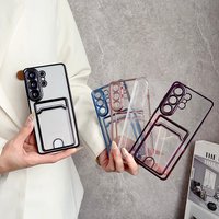 Transparent Card Slot Bag Plating Phone Cover For Samsung Galaxy S26 S25 S24 S23 S22 S21 Ultra Plus Note 10 20 Clear Wallet Case