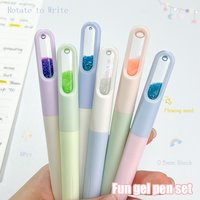 6Pcs Fun Flowing Sand Gel Pen 0.5mm Low Center Of Gravity Quick-Drying Pen Minimalist Color-Block Design Black Pen