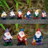7pcs Mini Garden Gnome Figurines Resin Dwarf Ornaments for Moss Micro Landscape Terrarium Pot Decorative Accessories