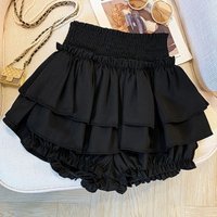 Lolita Mini Skirt Women Elastic High Waist Ruffle Layered Balletcore Sexy Cute Korean Sweet Y2K Short Skirt Ball Gown