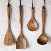 2/4/6Pcs Wooden Kitchen Utensils Set Household Spatula Spoon for Cooking Non-stick Eco-Friendly Comfort Grip Wooden Spatula Set