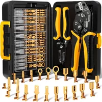 Crimper Tool Kit with Wire Stripper, 21-Type 2.8-6.3mm Open Spade & Quick Disconnect Terminals, 24-14 AWG, for Automotive, Appli