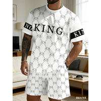 2026 Summer 2-piece Set Letter Design Pattern Printed Breathable Summer Man Sports Short Sleeve Top Casual Loose Shorts Set