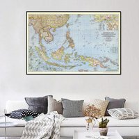 A2 Size World Map Detailed Southeast Asia 1944 Poster Wall Chart Retro Paper Kraft Paper Map of World Office Supplies