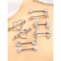 14G Gold Color Nipple Ring Sets Stainless Steel Butterfly Flower Cat Crystal Nipple Piercing Barbell Blue Pink Zircon Shield Bar