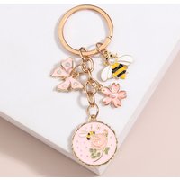 Cute Enamel Keychain Butterfly Honeybee Flower Key Ring Garden Key Chains Souvenir Gifts For Women Girls DIY Handmade Jewelry