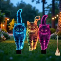 2D Flat Neon Color Cat Garden Stake Garden And Flowerbed Decor Animal Yard Decor, Lawn Ornaments Great Gift For Friends〔White〕
