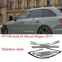 10 Stück Schwarze Edelstahl-Fensterverkleidung für Audi A4 Allroad Avant 2017-2024 Seitenschweller-Zierleiste Außenabdeckung Zubehör