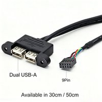9Pin USB2.0 Internal Cord,Dual USB-A Panel Mount Female,2.54mm MB Front Header,30cm/50cm Option PC Chassis Front Panel DIY