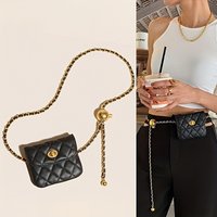 New Women's Little Golden Ball Waistband Bag French Small Fragrant Rhombic Belt Bag Mini Lightweight Chain Crossbody Bag