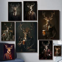 Royal Renaissance Animals Deer Elk Drink Beer Canvas Paintings Posters Prints Wall Vintage Art Living Room Home Decor