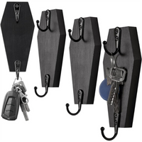 Coffin Wall Hook for Keys - Spooky Gothic Home Decor for Wall Rustic Black Wooden Hanger Wall Mounted Mini Coffins Hanger