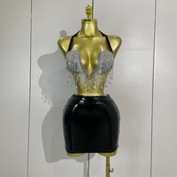 STOCK Sparkly Diamonds Chain Top Mini Dress Two Pieces Women Eveing Celebrate Party NightClub Festival Outfit Sexy Stage Costume