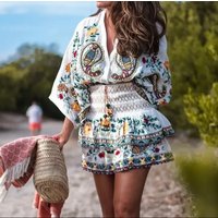 European And American Style Autumn New Women Clothing V-neck Loose Retro Heavy Embroidery Bat Shirt Top Skirt Street Style Suit