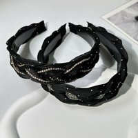 1Pcs Black Braided Diamond Studded Headband with Wide Edges for Women's Daily Commuting and Dating Styling Hair Accessories