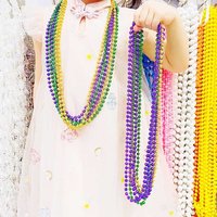 12PCS Mardi Gras Beads Round Metallic Colors St. Patrick's Day Beaded Necklace Costume Necklace Accessory For Events And Party
