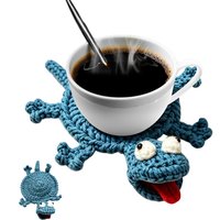 Crochet Coaster Set Funny Lizard Animal Shaped Handmade Yarn Drink Mat Protective Table Decor for Home Bedroom Nightstand