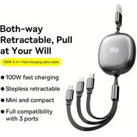 3 in 1 120W USB to Type-C Micro Retractable Fast Charging Cable for iPhone 14 13 12 11 Pro Max 7 8 Samsung S24 Xiaomi Cable
