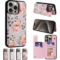 Wallet Case for iPhone 15/14/13/12/11 Pro Max with Card Holders, PU Leather Cover Kickstand RFID Blocking Double Magnetic Clasp