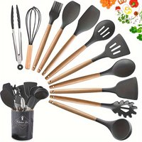 Silicone Cookware Set Round Bucket 12 Piece Non-Stick Cooking Spatula Spoon Kitchen Tools