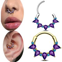 Zircon Nose Ring Hoop Hinged Nose Ring Septum Hoop Gemstone Conch Daith Helix Ring Hoops Rook Hinged Clicker Cartilage Earrings