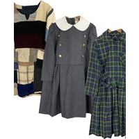 Retro Elegant Artistic Plaid Long Sleeve Midi Dress Autumn Winter for Young Girls Loose Fit round Neck Lace Detail H Version