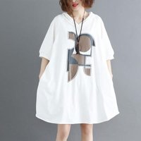 2025 Casual Geometric Printed Fashion Hooded Dresses Women's Clothing Loose Mori Girl Style Summer Spliced Straight Mini Dress