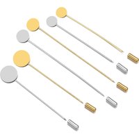 10pcs Gold Copper Long Pin Tone Round Blank Brooch Bases Tray Lapel Stick Brooch Safety Pin Needle for DIY Costume Accessories