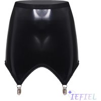 Glossy Wet Look Miniskirt for Women PU Bodycon High Waist Stretchy with Built In Garter Clips Clubwear for Night Club Rave Party