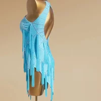 Latin Dance Competition Dress Women Professional Rhinestone Flower Fringe Dress Adult Performance Costume for Rumba Cha Cha