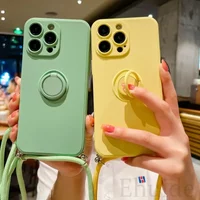 Ring Holder Strap Case For iPhone 16 15 14 13 12 Pro XS Max XR X 7 8 Plus 11 Pro Crossbody Cord Lanyard Magnetic TPU Cover