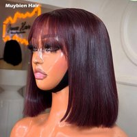 Wear and Go Glueless 5by5 Closure Fringe Wig Super Double Drawn Vietnamese Bone Straight Dark Burgundy Lace Front Wig for Woman