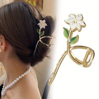 Fashion Flower Metal Hair Claw For Women Gold Silver Color Cross Crab Hair Clip Korean Elegant Hairpin Girl Hair Accessories