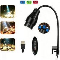 USB Clip-on LED Aquarium Spotlight 15°-60° Adjustable Focus 3-Color with Cycle Timer & Cooling Fan for Fish Tank 10W 14W 16W