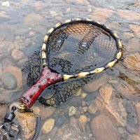 Pure Handmade Wooden handle Fly Fishing Hand Net Small Net Fly Fishing Stream Net Fishing Net Portable Fishing Net Bamboo Ware