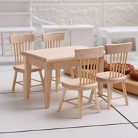 1:12 Dollhouse Miniature Oak Wood Dining Table Chair Set DIY Doll House Furniture Accessories
