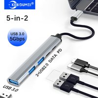 KEBIDUMEI 5-in-2 USB 3.0 HUB USB C Docking Station Type C to USB 3.0 5Gbps/DATA /PD 65W USB Splitter OTG Adapter For PC Laptop