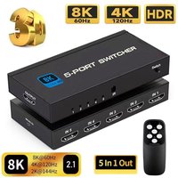 5 in 1 out 8K 60Hz 4K 120Hz HDMI-compatible 2.1 Switcher SelectorHD Switch 4 IN 1 HDMI-compatible Splitter for laptop Switch TV