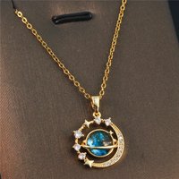 New Luxury Inlaid Zircon Planet Moon Pendant Necklace For Women Titanium Steel Butterfly Water Drop Clavicle Chain Charm Jewelry