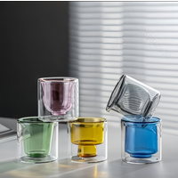 Household color double-layer glass bucket heat-resistant breakfast coffee cup, milk cup, double wall glass water cup with a capa