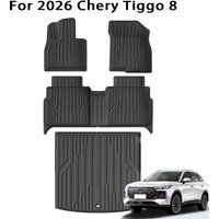 for 2026 Chery Tiggo 8 Car Floor Mats & Cargo Liner Trunk Pad, TPE 3D Foot Mat Waterproof Odorless Tray Set BLACK