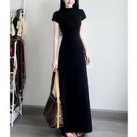 French-style Black Short-sleeved Dress Women in Summer Slim-fitting Waist-pinching Beautiful Hip-covering Dresses