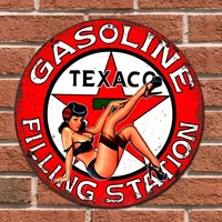 Retro metal signs, gas station posters, girl wall decorations with classic red star logos, garage and bar wall decorations