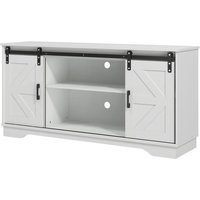 White Wooden Sliding Barn Door Sideboard Cabinet for Kitchen & Living Room Storage