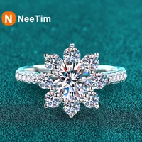 NeeTim 1ct 2ct Moissanite Eternity Ring 925 Sterling Silver with Gold Plated Wedding Flower Lab Diamond Rings For Women Jewelry