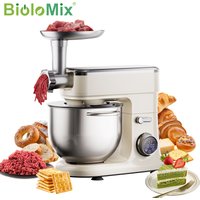 BioloMix 7L Standmixer zum Backen 1200W DC-Motor mit Knethaken, Schneebesen, Rührbesen und Fleischwolf-Aufsatz - Küchenmaschine