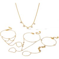 Fashion Design Waterproof 18k Gold Plated Stainless Steel Zircon Finger Bracelet Stylish Back of Hand Chain Jewelry