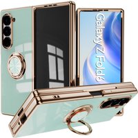 Luxury Plating Metal Ring Holder Phone Case For Samsung Galaxy Z Flip 5 4 / Z Fold 6 7 Flip7 Fold7 5G Silicone Back Cover Funda