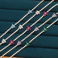 Summer Fashion Blue Green Red White Flower Cubic Zirconia Crystal Charm CZ Tennis Chain Necklace for Women Elegant Party Jewelry