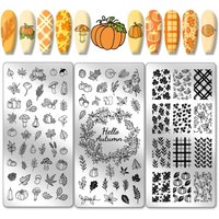3PCS Fall Theme Nail Stamping Plate 88 Patterns Stainless Steel Nail Template Leaves Pumpkins Plaid Autumn Blessing Nails